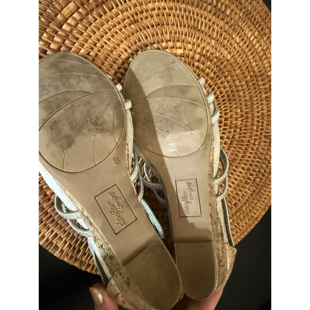 Dexflex Comfort Womens Silver Strappy Cork Wedge Sandals Back Zip Size 8